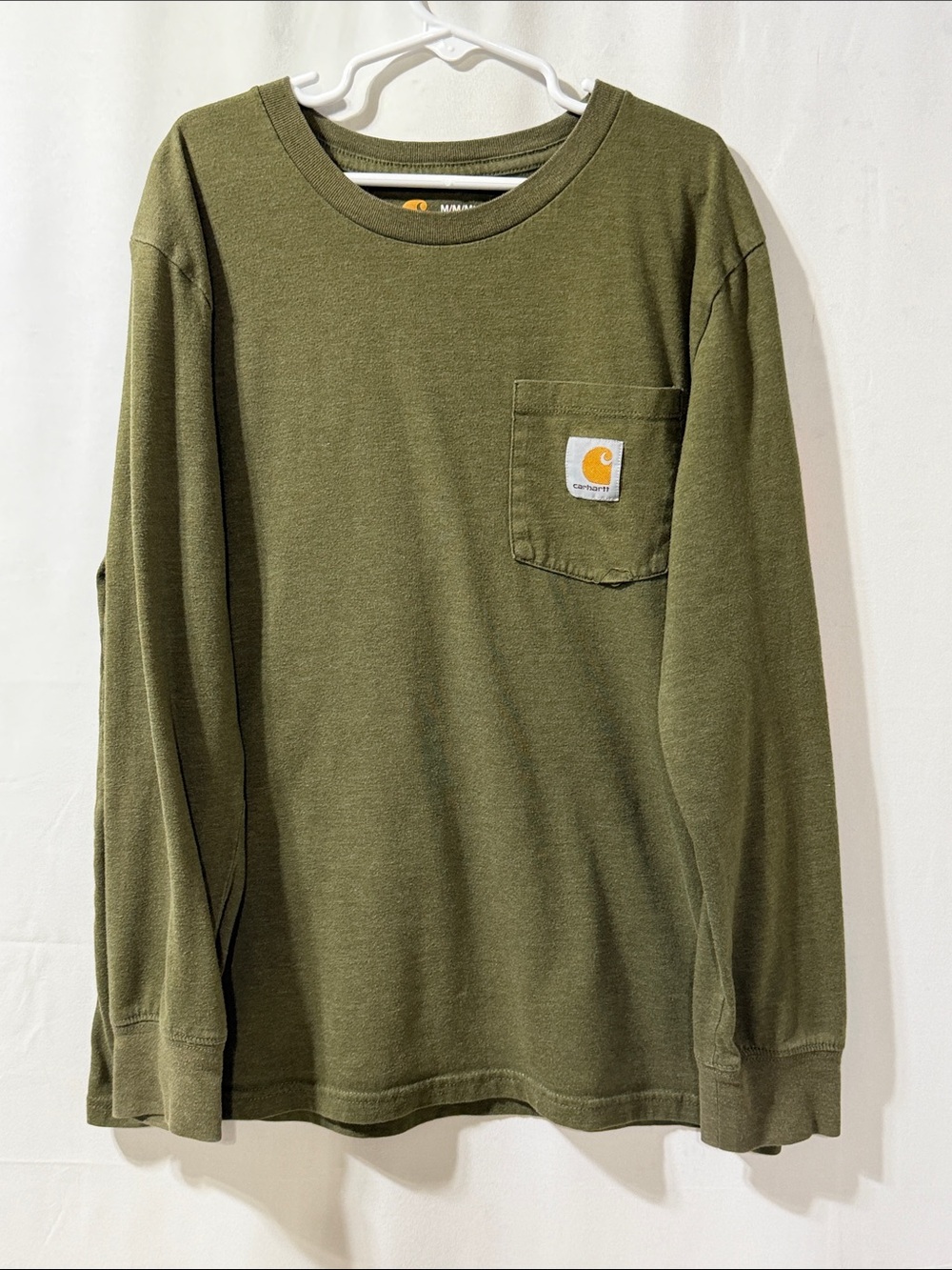 Carhartt boys Olive Green Crewneck Long Sleeve Pocket Sweater